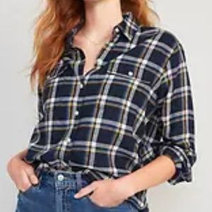 Long-Sleeve Plaid Flannel Boyfriend Tunic Shirt for Women, medium
